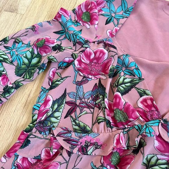 FOR LOVE & LEMONS churro floral babydoll mini dress ruffle pink flamenco size M - Picture 10 of 14
